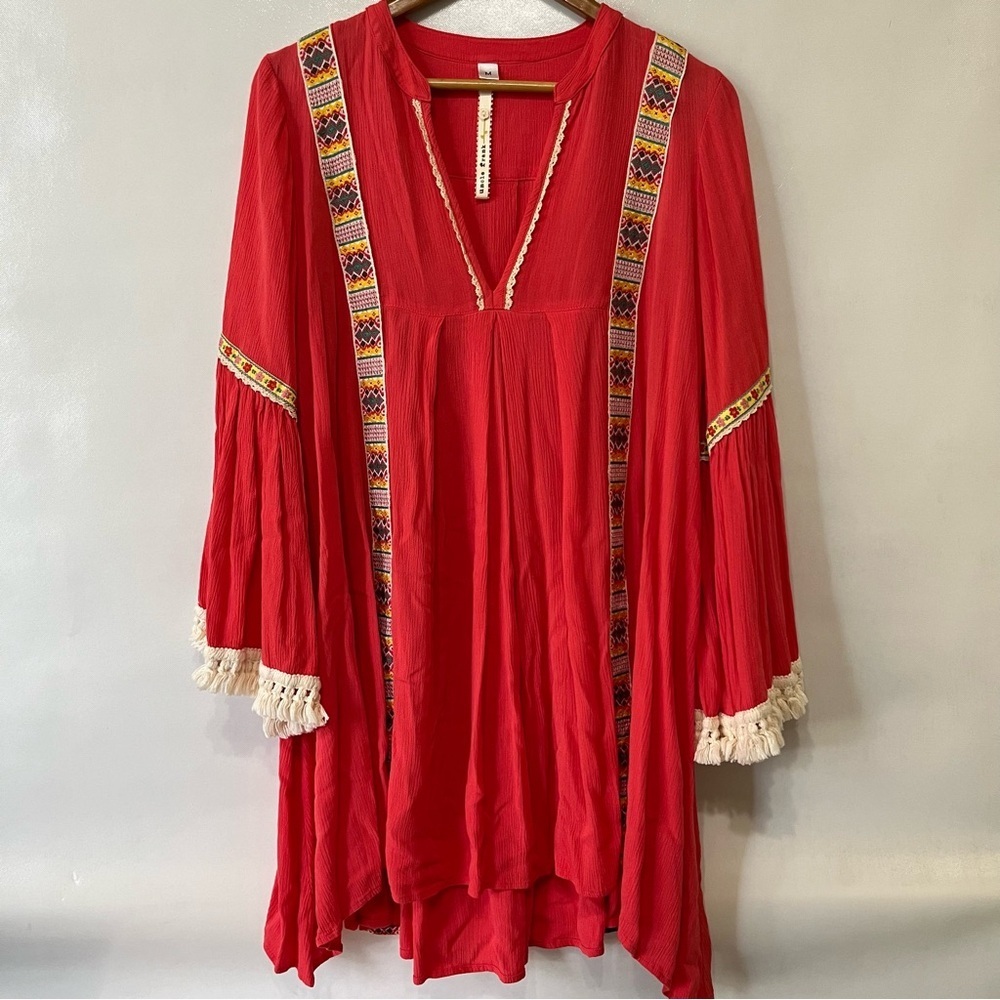 Uncle Frank Boho Fringe Bell Sleeve Tunic Dress